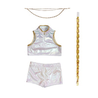 Cosplay Performance Outfit Shiny Short Top and Shorts Set with Belt Gleaming Costume for Children