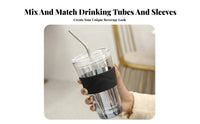 Iridescent Glass Tumbler Aesthetic Design Glass Straw Cup Reusable Coffee Cup for Young Adults, Office Workers, Daily Use, Gifting, Travel