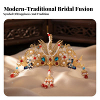 Ancient Design Hair Crown and Hairpin Set Gold-Plated Chinese Bridal Headdress Set Traditional Chinese Attire Tassel Hair
