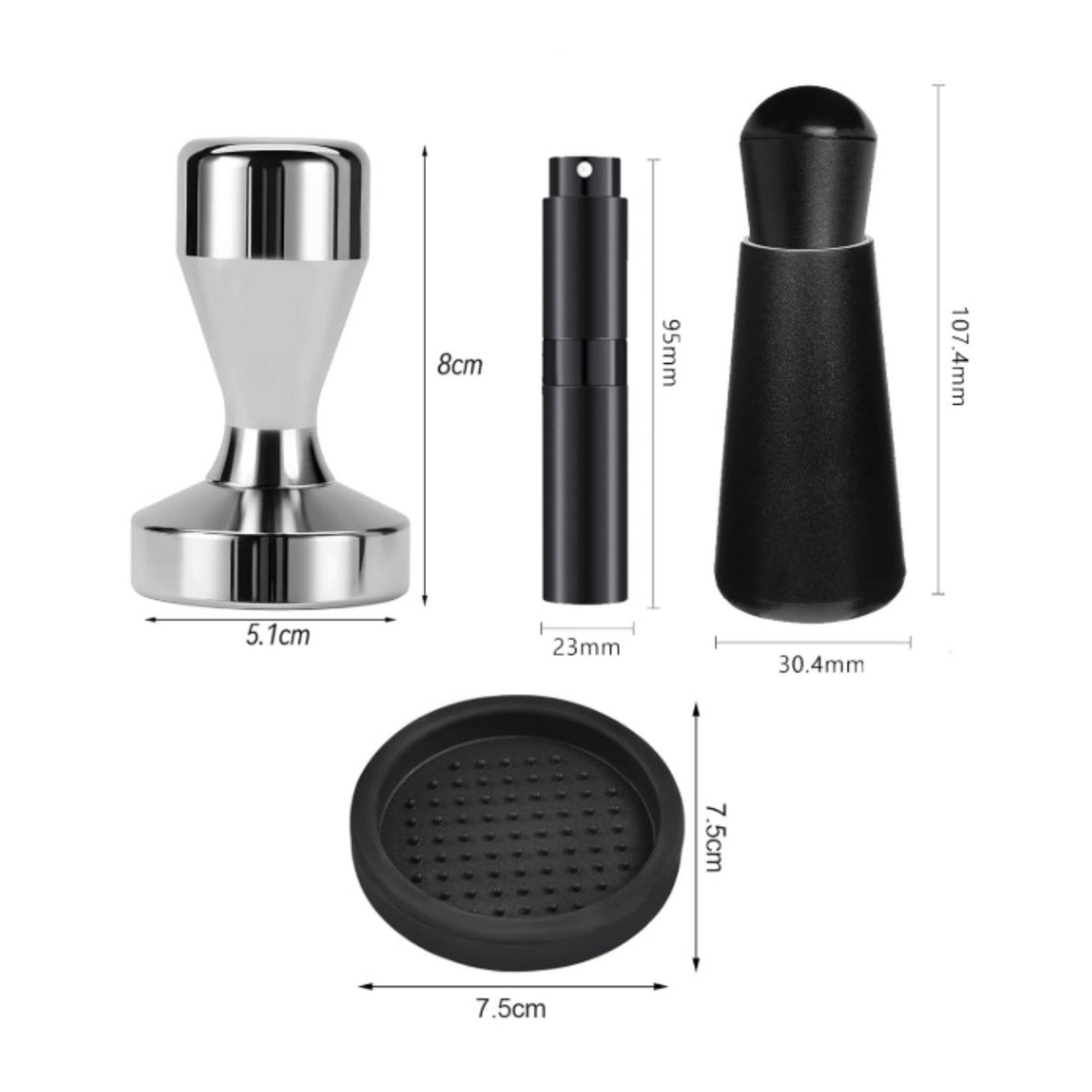 4 Pieces Coffee Tamping Kit Stainless Steel Espresso Prep Set with Mat Coffee Professional Tool Set with Tamper Ergonomic