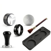 6 Pieces Matte Black Coffee Tamping Set Knurled Espresso Tamper Kit Even Extraction Espresso Accessories Kit Puck Screen