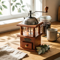 Vintage Wood Coffee Bean Grinding Machine Pull-out Drawer Kitchen Tool Decorative