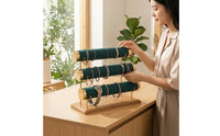 Jewelry Organizer with Wooden Base Upscale Look Jewelry Display Stand Stable for Vanity, Retail Counter
