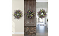 Artificial Lavender Wreath Faux Spring Wreath with Mixed Blossoms Outdoor for Front Door