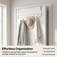 Hanging Hook Rack for Bathroom Door and Dorm Room Students, Stainless Steel Organizer with Thick Wire Design
