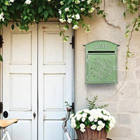 European Design Post Box Wrought Iron Wall-Mounted Mailbox Wall Mount Mailbox Resistant Embossed Post Box for Office