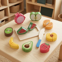 Wooden Cutting Toy Hands-on Pretend Slicing Set Realistic Wooden Food Playset