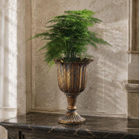European Pedestal Vase Ornate Fluted Shape Vintage Distressed Vase Stable Base Interior Feature for Hotel, Banquet