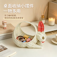Mid-Autumn Festival Gift Packaging Basket, Rattan-Look Woven Fruit Basket with Rabbit Handle, Gift Basket, Picnic Basket, Picking Basket