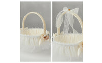 Cream Flower Girl Basket with Ribbon-Wrapped Handle Lightweight Satin Flower Basket with Tulle Skirt Romantic Pre-Decorated for Brides