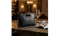 Cutout-Handle Bag Faux Leather Structured Handbag Lightweight Clutch Purse