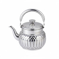 Polished Finish Stainless Steel Tea Kettle Faceted Design Stovetop Kettle Embossed Pattern Kitchenware Arched Handle for Boiling Water