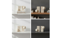 Sculptural Bookends Stone-Look Geometric Bookends Beige Book End Set for Readers, Bookshelf, Study Desk, Office