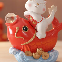 Good Fortune Symbol Chinese New Year Wealth Ornament Smiling Face Design Fortunate Koi Aquatic Creature Prosperity Statue Crystal Ball