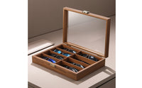 Walnut Eyeglass Organizer Wooden Sunglass Display Case Decorative Glasses Box with Transparent Lid Modern for Countertop