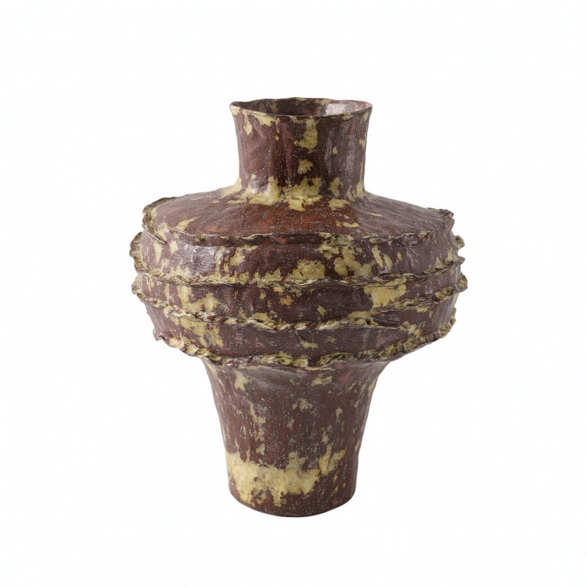 Sculptural Vase Ceramic Vase with Ruffled Exterior Textured Vessel for Entryway, Hotel