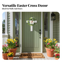 Lifelike Flowers Easter Cross Wreath Ready to Hang Floral Cross Wall Decor Fade-Resistant for Outdoor, Church