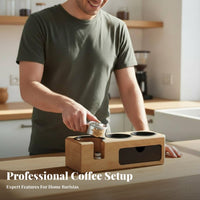 Wooden Espresso Pressing Station Compact Design Walnut-Toned Coffee Pressing Block Universal Fit Solid Wood Portafilter Stand for Home Baristas, Cafe
