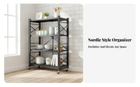 No-Installation Required Foldable Rolling Rack Multi-Tier Rolling Foldable Shelving Unit Space-Saving Household Storage Mobile with Wheels for Home Organizers, Apartment Dwellers, Kitchen, Balcony, Living Room, Bedroom