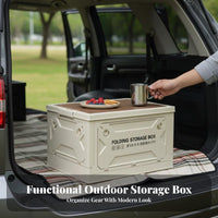 Foldable Design Folding Camp Box with Tabletop Lid Multi-Functional Folding Storage Box with Tabletop Two-in-onePurpose Camping Furniture Large Capacity for Car Owners, Families, Homeowners, Picnic, Garden