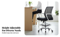 Ergonomic Backrest Drafting Chair with Foot Loop 360-Degree Swivel Adjustable Mesh Chair with Footloop Rolling Casters Office Furniture Support for Receptionists, Architects, Professionals, Bar Counter, Reception Desk, Art Studio, Workshop