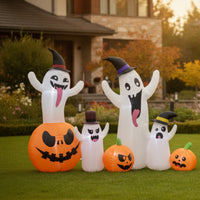Cute Inflatable Ghost with Pumpkins Adorable Halloween Inflatable with Witch Hats Sturdy Inflatable Decoration Easy to Use for Lawn