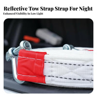 High Tensile Strength Woven Tow Rope with Shackles Heavy-Duty Reinforced Pull Strap Abrasion Resistant Towing Gear Long-Lasting Weave for Truck Owners, Away from-Road Enthusiasts, Emergency Crews, Muddy Terrain, Woodland Trails
