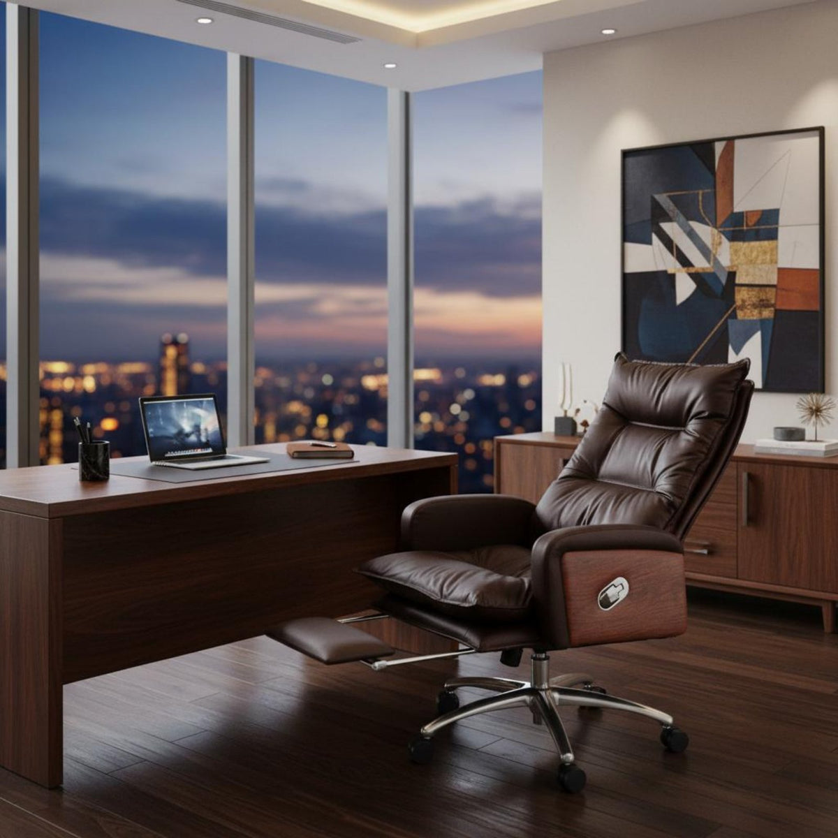 Luxurious Cushioning Reclining Office Chair Footrest Ergonomic Leather Computer Chair for Executives
