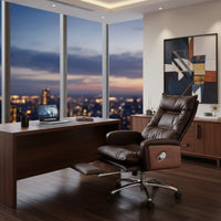 Luxurious Cushioning Reclining Office Chair Footrest Ergonomic Leather Computer Chair for Executives