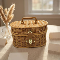 Vintage-Style Suitcase-Shaped Basket Iron Frame Oval Lidded Basket Clasp Closure Household Storage Metal Hardware