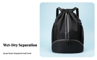 Damp and Dry Separation Gym Sack Water Sports Drawstring Backpack Multipurpose Shoe Compartment Drawstring Bag for Swimmers, Athletes, Swimming