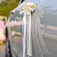 Wedding Car Decoration Bridal Car Door Handle Flowers Rearview Mirror Bouquet White Lace-Trimmed for Brides