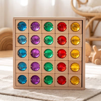 Wooden Block Board with Acrylic Blocks Translucent Wooden Blocks with Acrylic Pieces Faceted Block Board for Young Children, Classroom