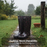 women's Knee-High Rain Boots Wear-Resistant Tall Rain Boots Printed PVC Wellingtons for Gardeners, Adults, Rainy Days, Gardening, Muddy Fields