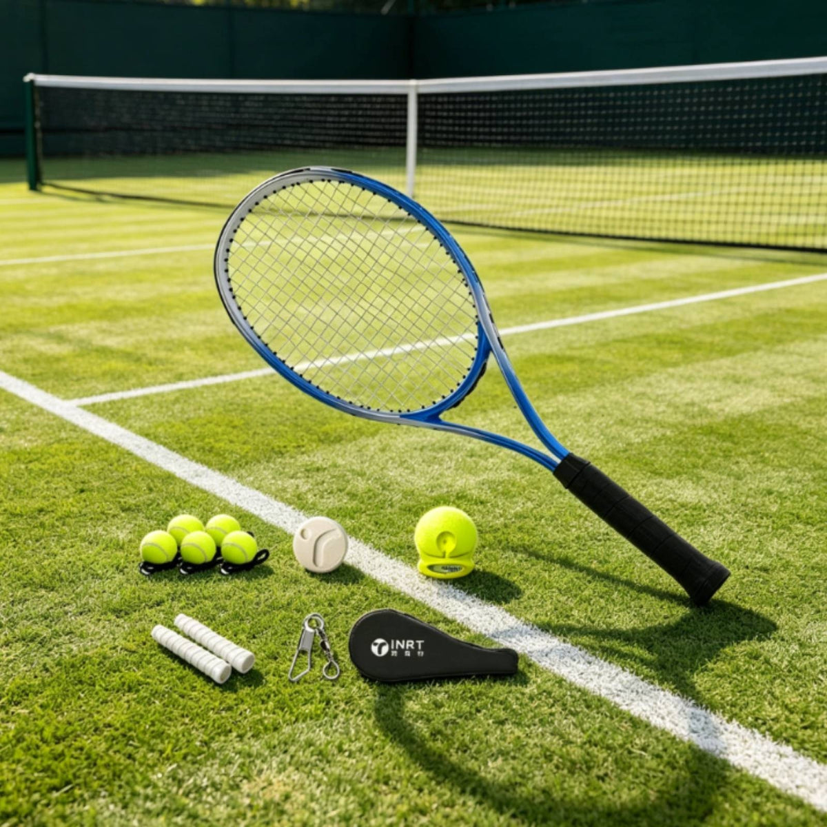 Anti-Slip Grip Tennis Rebound Racket Split-Frame Oval String Racket Carbon-Style Finish Tennis Practice Set Carrying Bag