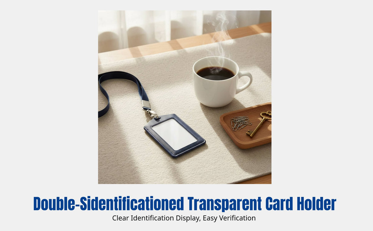Leather Holder, Double-Sided Transparent ID Holder with Lanyard, Business Design, Customizable