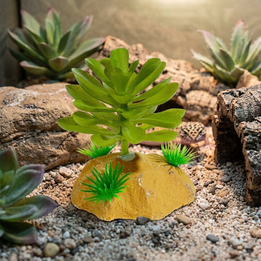Realistic Fake Plants with Weighted Base, Snake Accessories for Vivarium, Aquatic Aquarium and Lush Terrarium Decor