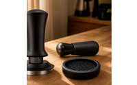 Flat Base Espresso Tamper with Mat Non-Slip Espresso Tamping Mat Silicone Coffee Tamper Pad Polished for Baristas