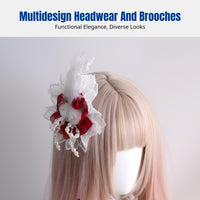 Christmas Feather Headband, Victorian Style, Elegant Red Cream Plume Hair Accessory, Handmade Hat and Brooch