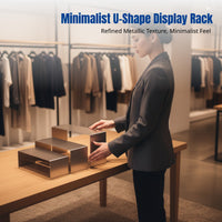 U-Shaped Shoe Display Stand, Stainless Steel Handbag Organizer, Retail Fixture, Multi-Height, Mirror Surface
