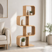 S-Shaped Storage Shelf Compact Bamboo Storage Rack Slim for Small Areas