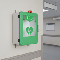 Emergency Entry AED Storage Cabinet Clear Window AED Cabinet Glass Door Defibrillator Alarm Box Lockable for Public Places, Schools, Offices