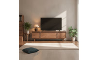 TV Cabinet with Doors Low-Profile TV Stand Wooden Media Console for Living Room
