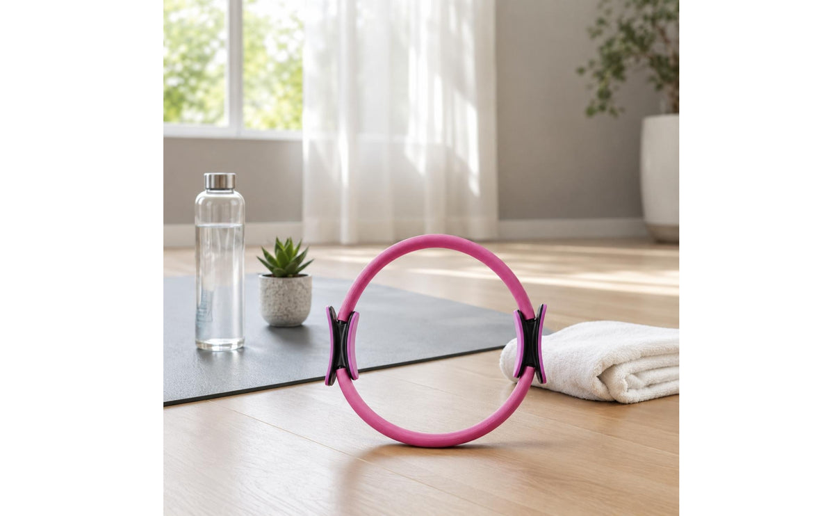 Compact Exercise Circle Loop Deep Pink Pilates Ring Circle Black Grips Exercise Equipment