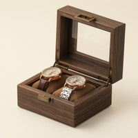 Walnut Watch Box Cushioned Slots Glass Lid Watch Box Velvet Velvet-Lined