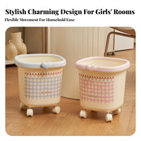 Cute Trash Bin on Wheels Large Capacity Rolling Trash Can Movable Garbage Bin Wide Accessible Ing Wheeled Paper Basket Easy To