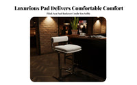 Bauhaus Aesthetic Bar Stool with Backrest Built-in Footrest Padded Cylindrical Frame Stool Designer Inspired Counter Chair Cushioned Seat and Back for Cafe Owners, Homeowners, Adults, Kitchen Island, Restaurant, Dining Room, Office