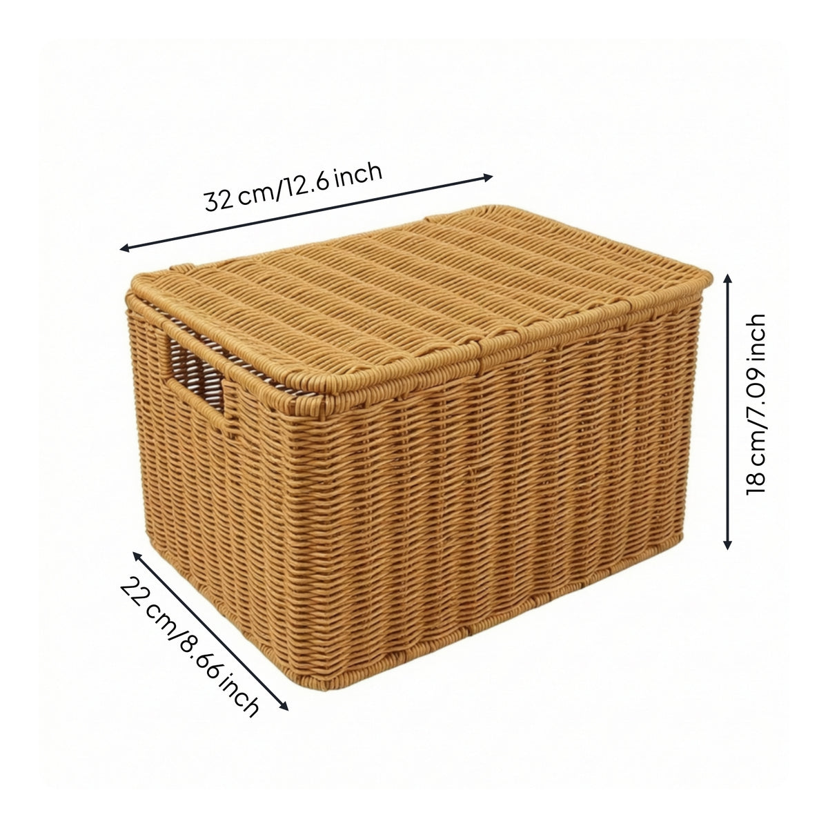 Wicker Storage Basket with Lid Rectangular Woven Basket with Lid Handwoven Lidded Storage Container for Students, Closet, Bedroom, Dorm Room