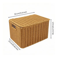 Wicker Storage Basket with Lid Rectangular Woven Basket with Lid Handwoven Lidded Storage Container for Students, Closet, Bedroom, Dorm Room