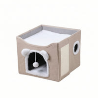 Cat House with Scratch Pad Cozy Cat Cube with Toy Comfortable for Cats